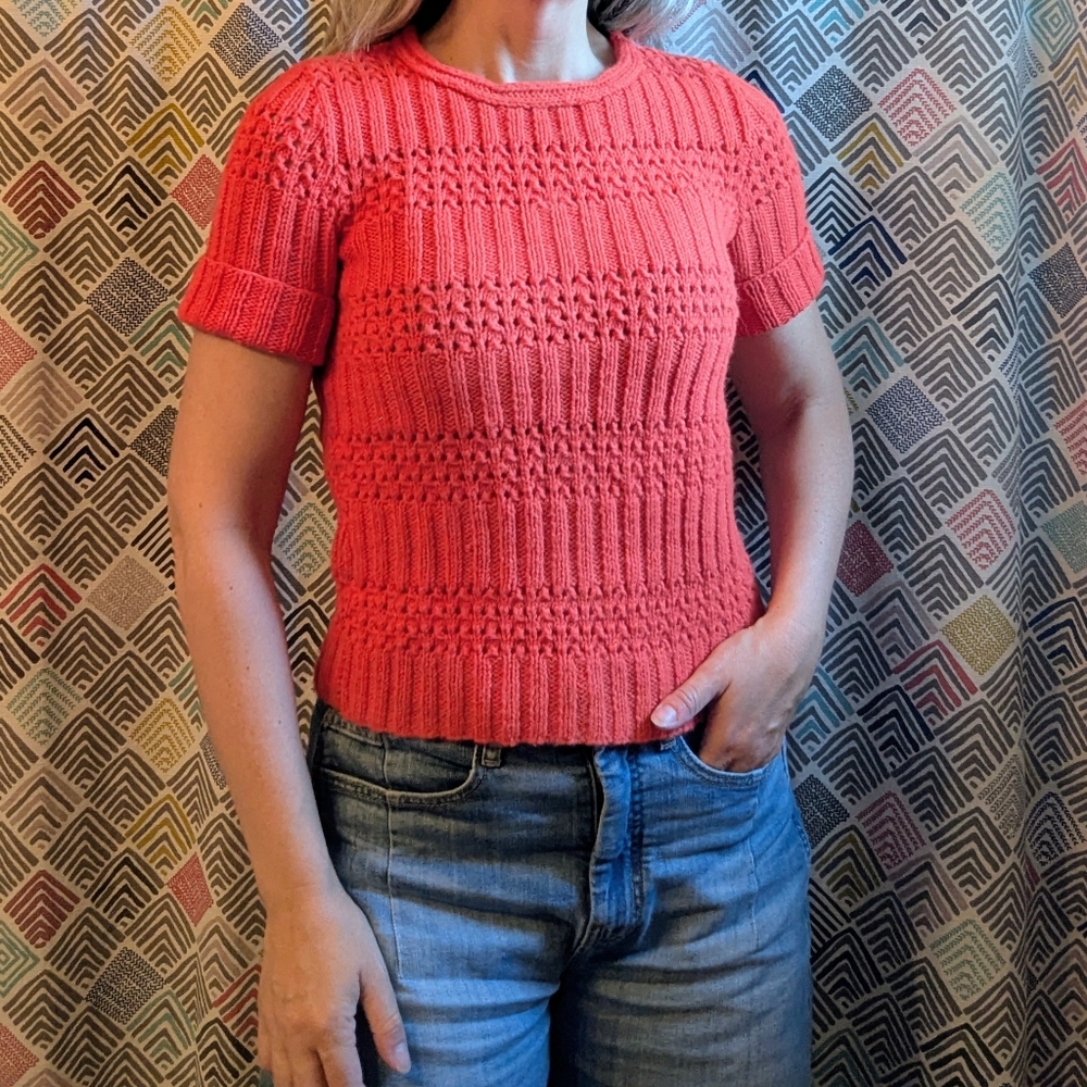 HANDKNIT VINTAGE short sleeve SWEATER S M